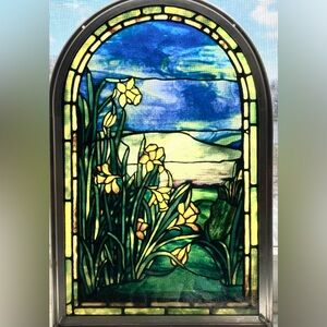 Stunning Stained Glass Art with Yellow and Green Accents